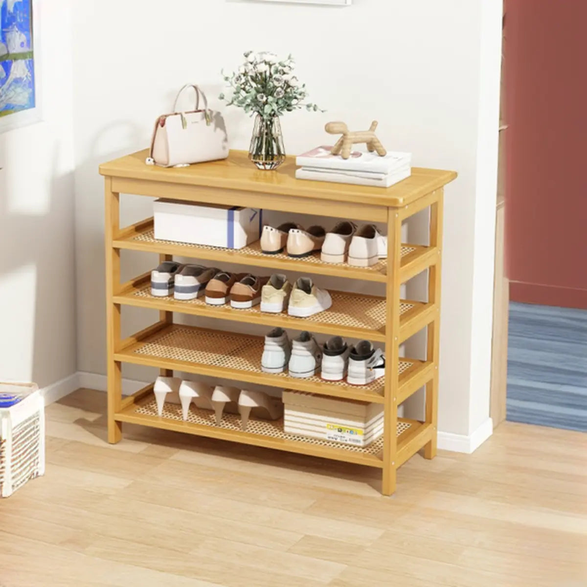 Natural Multi-Tier Bamboo Shoe Storage Rack Entryway Image - 19
