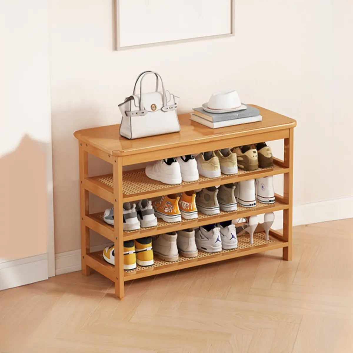 Natural Multi-Tier Bamboo Shoe Storage Rack Entryway Image - 20