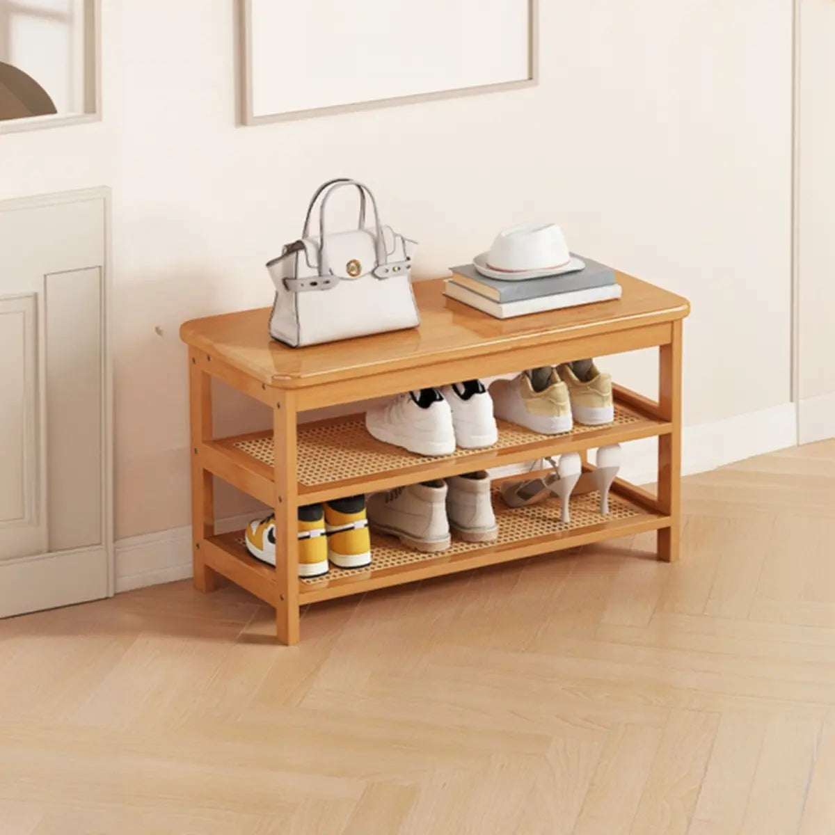 Natural Multi-Tier Bamboo Shoe Storage Rack Entryway Image - 21