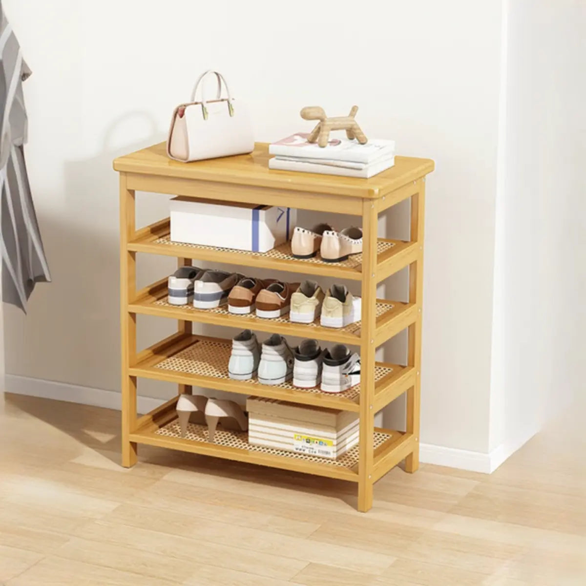 Natural Multi-Tier Bamboo Shoe Storage Rack Entryway Image - 22