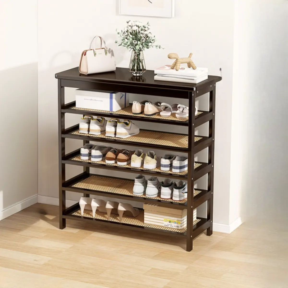 Natural Multi-Tier Bamboo Shoe Storage Rack Entryway Image - 23