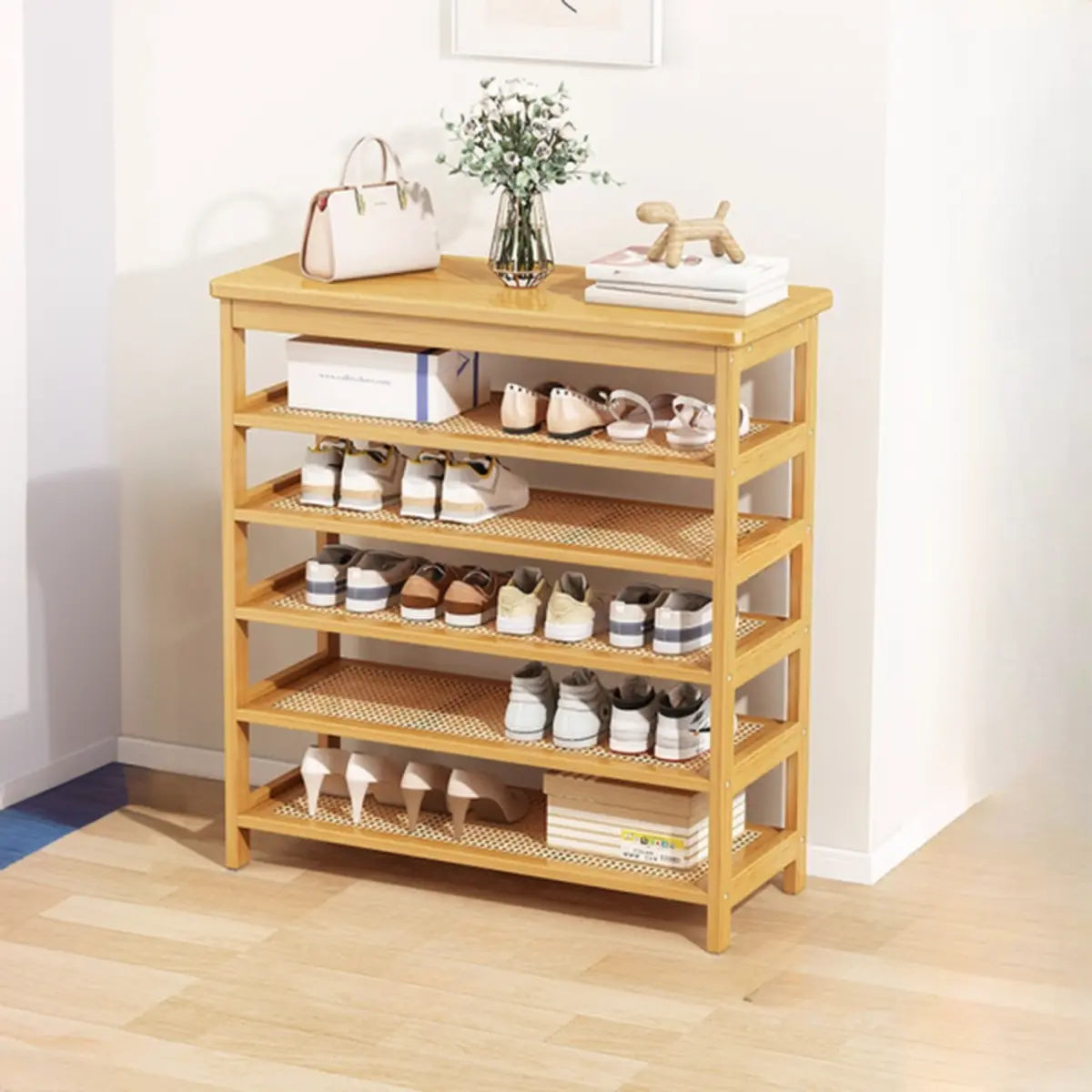 Natural Multi-Tier Bamboo Shoe Storage Rack Entryway Image - 24