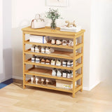 Natural Multi-Tier Bamboo Shoe Storage Rack Entryway Image - 24