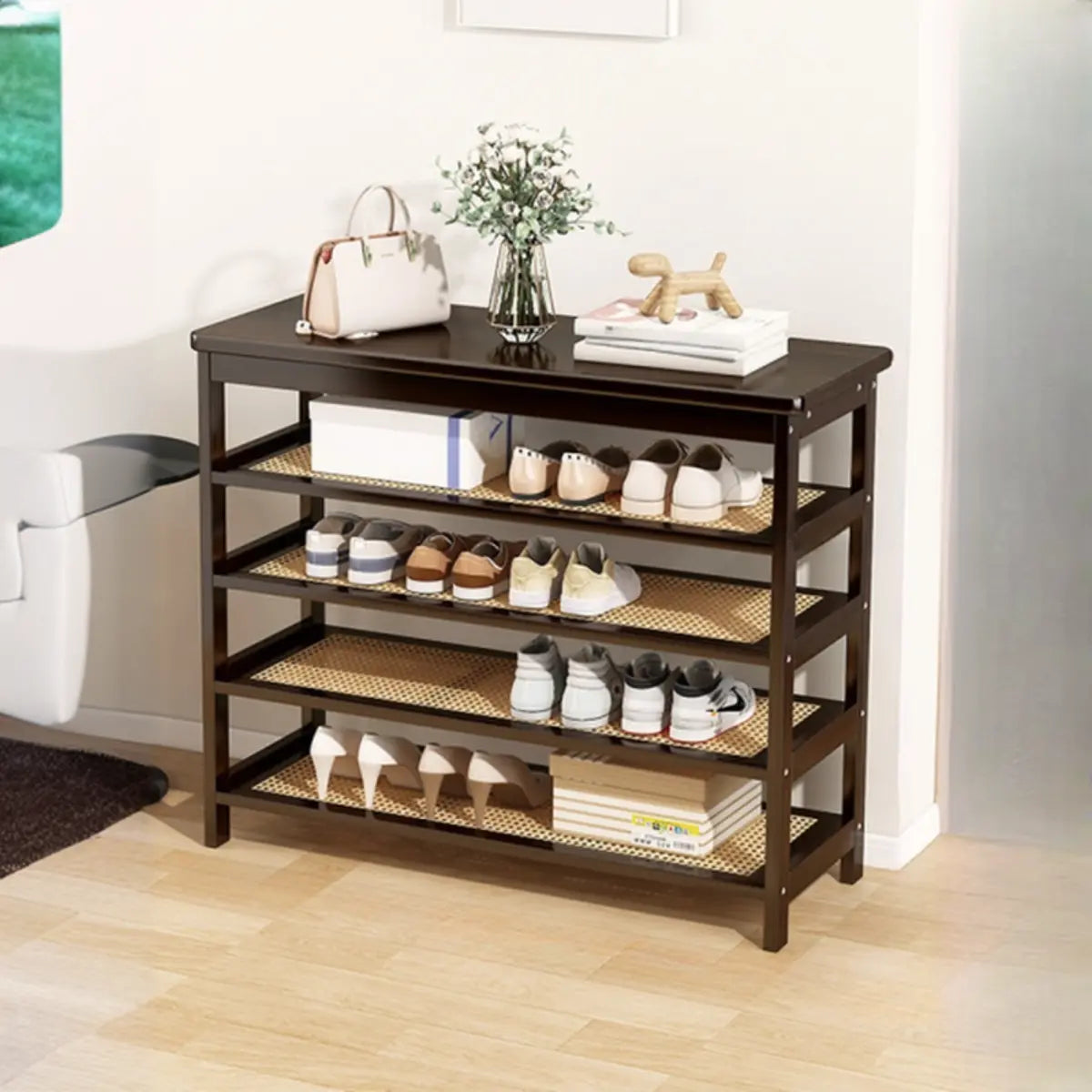 Natural Multi-Tier Bamboo Shoe Storage Rack Entryway Image - 25