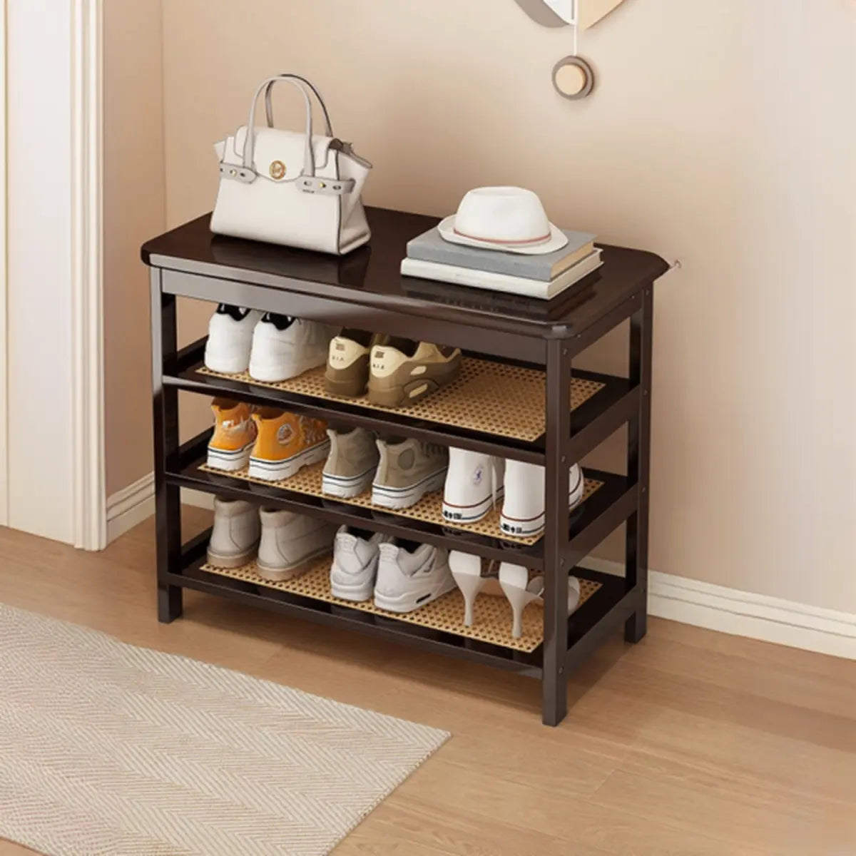 Natural Multi-Tier Bamboo Shoe Storage Rack Entryway Image - 26