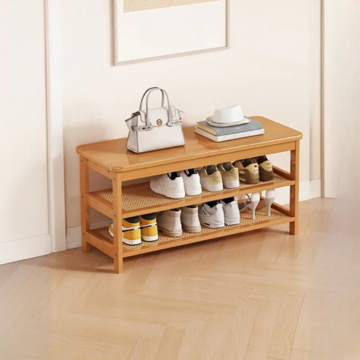 Natural Multi-Tier Bamboo Shoe Storage Rack Entryway Image - 27