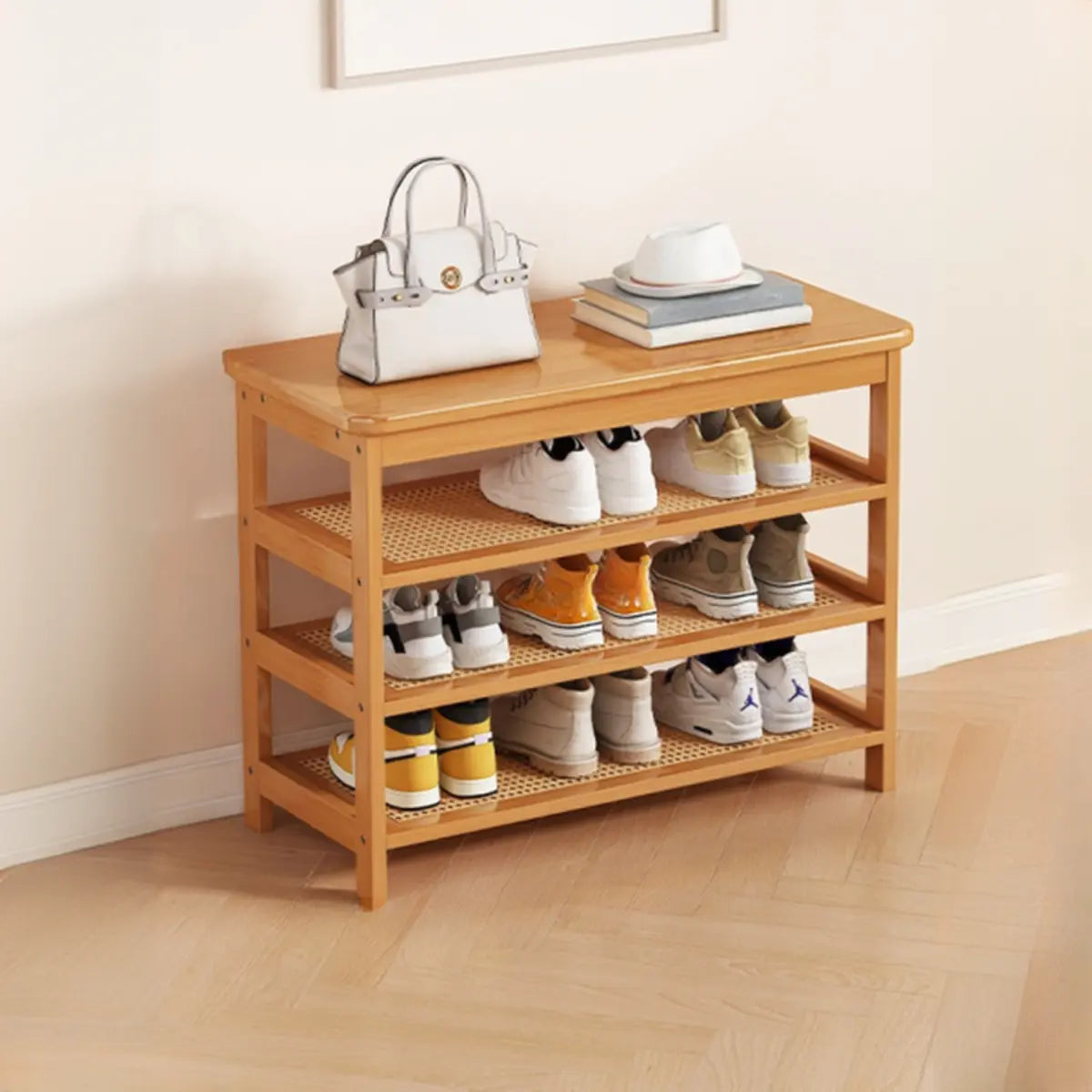 Natural Multi-Tier Bamboo Shoe Storage Rack Entryway Image - 28