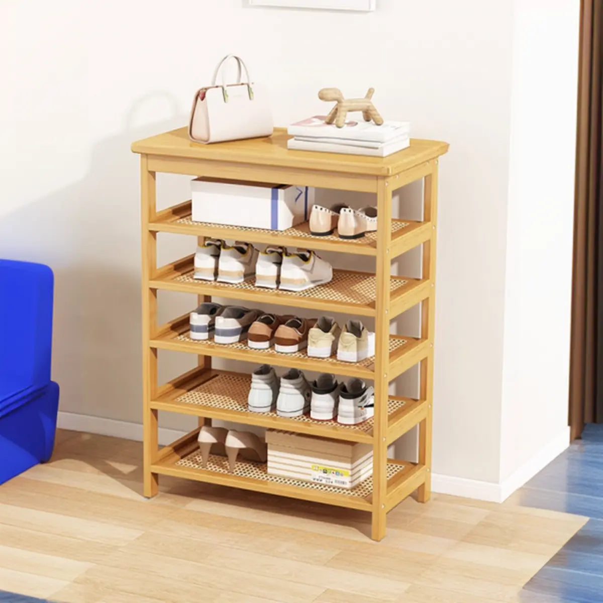Natural Multi-Tier Bamboo Shoe Storage Rack Entryway Image - 29