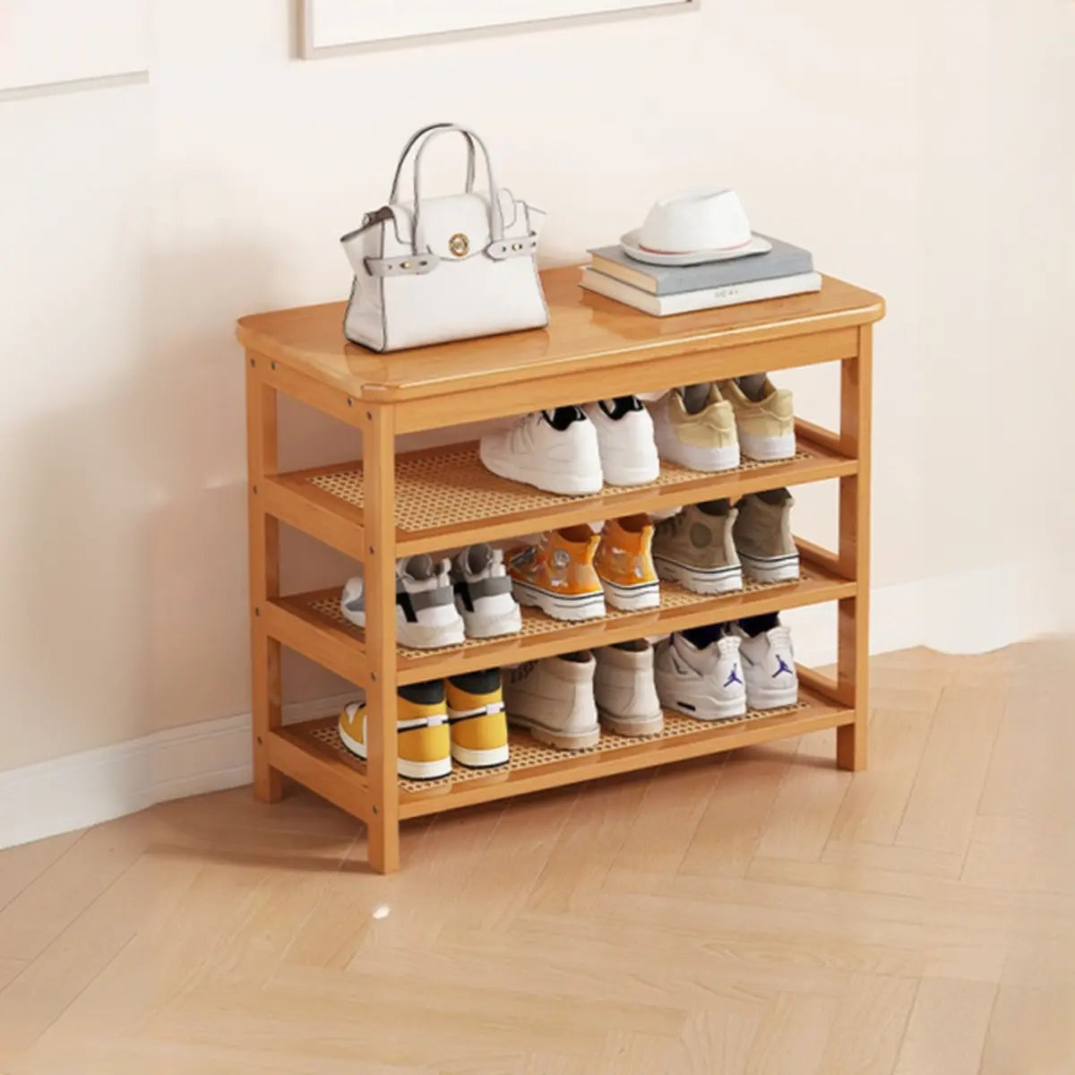 Natural Multi-Tier Bamboo Shoe Storage Rack Entryway Image - 30