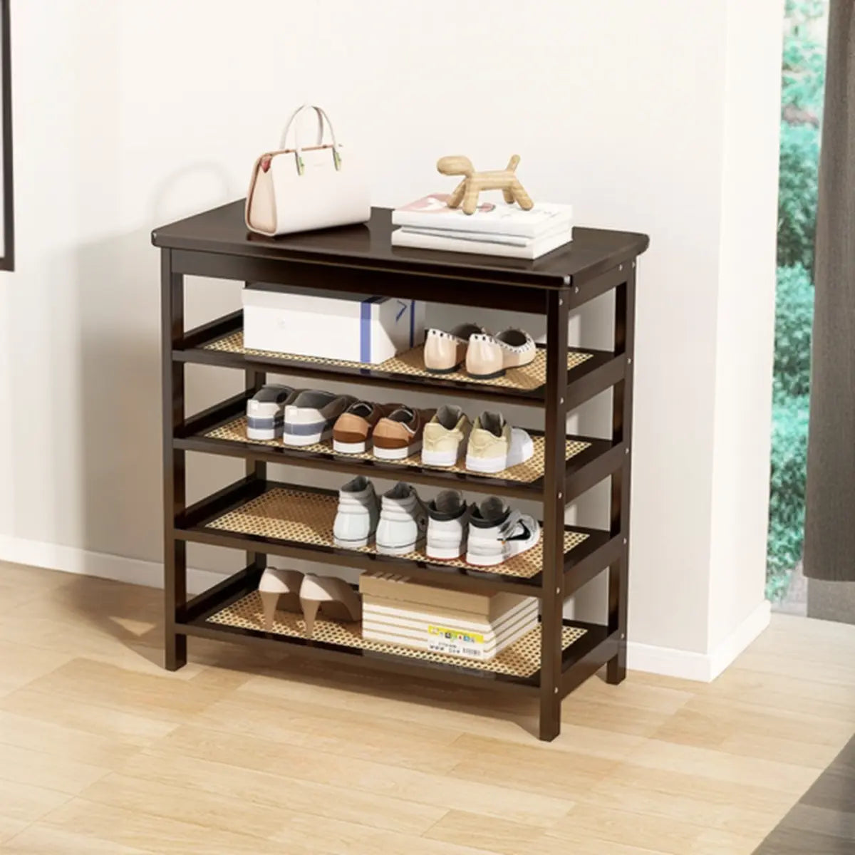 Natural Multi-Tier Bamboo Shoe Storage Rack Entryway Image - 31