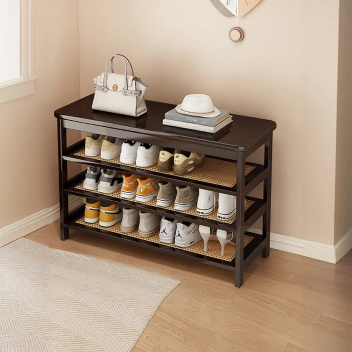 Natural Multi-Tier Bamboo Shoe Storage Rack Entryway Image - 32