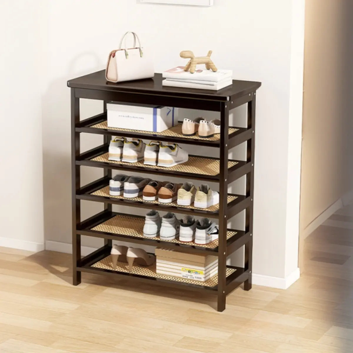 Natural Multi-Tier Bamboo Shoe Storage Rack Entryway Image - 34