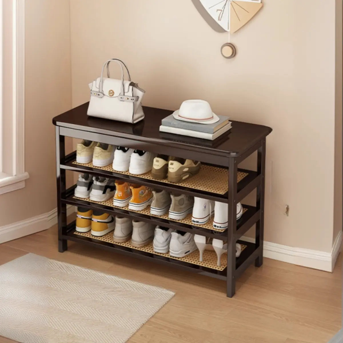Natural Multi-Tier Bamboo Shoe Storage Rack Entryway Image - 35