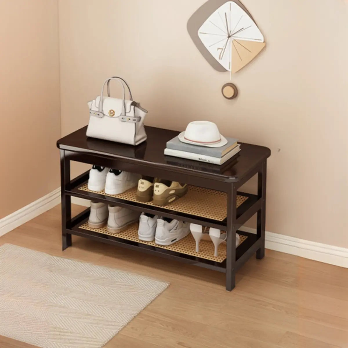 Natural Multi-Tier Bamboo Shoe Storage Rack Entryway Image - 36