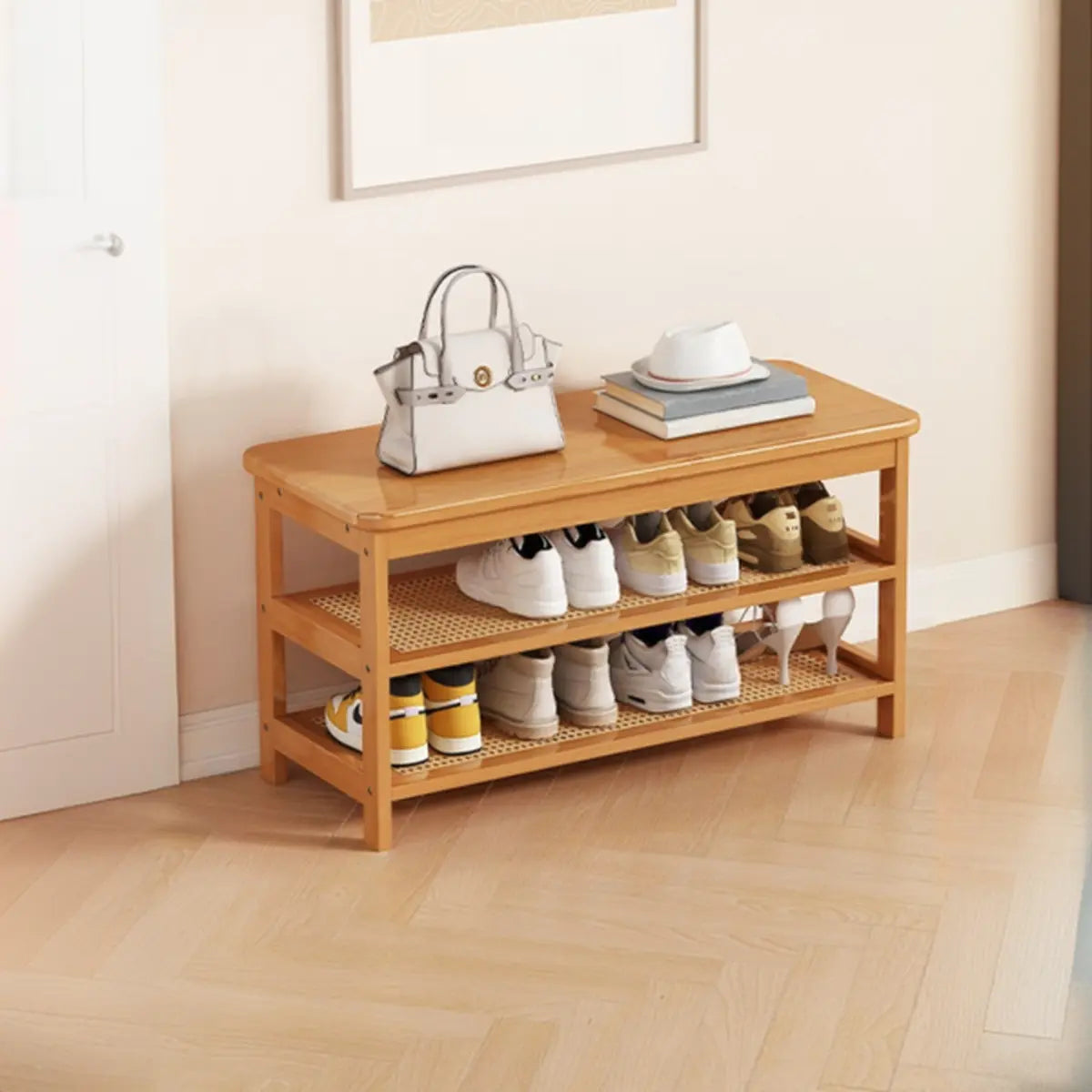 Natural Multi-Tier Bamboo Shoe Storage Rack Entryway Image - 37