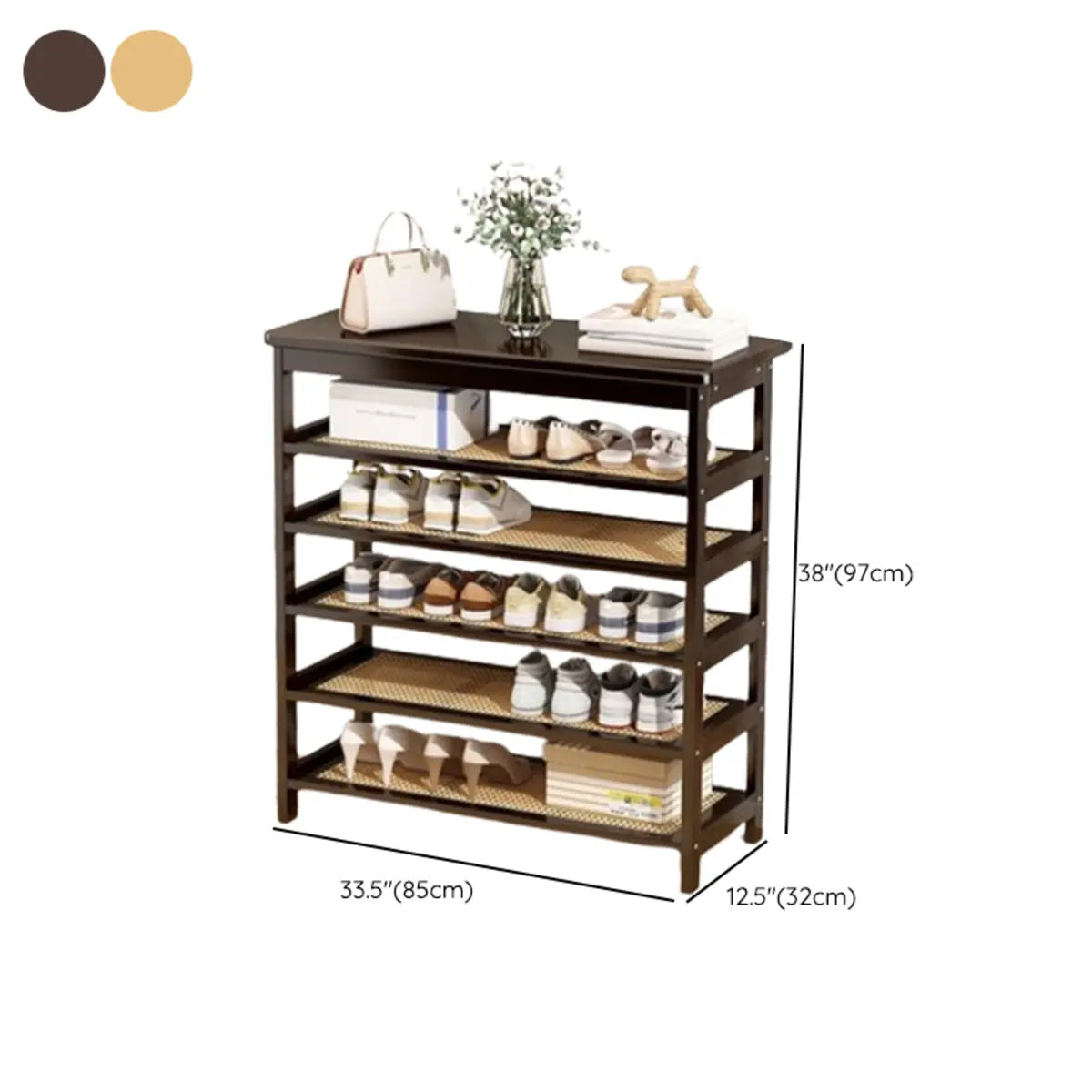 Natural Multi-Tier Bamboo Shoe Storage Rack Entryway Image - 52