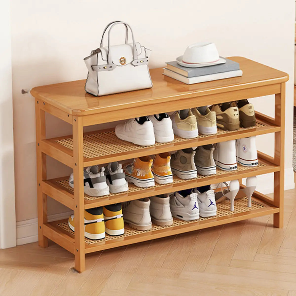 Natural Multi-Tier Bamboo Shoe Storage Rack Entryway Image - 6