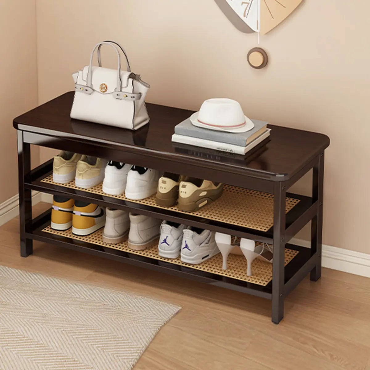 Natural Multi-Tier Bamboo Shoe Storage Rack Entryway Image - 9