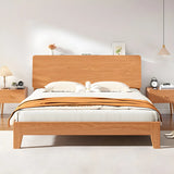 Natural Oak Queen Panel Shelves Bed with Headboard Image - 1