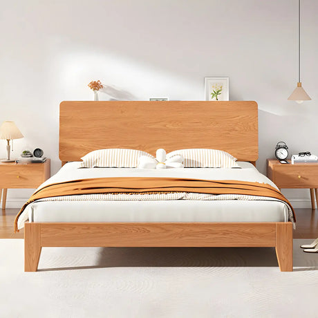 Natural Oak Queen Panel Shelves Bed with Headboard Image - 1