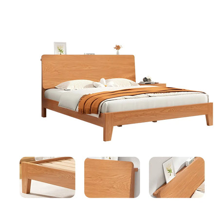 Natural Oak Queen Panel Shelves Bed with Headboard Image - 2
