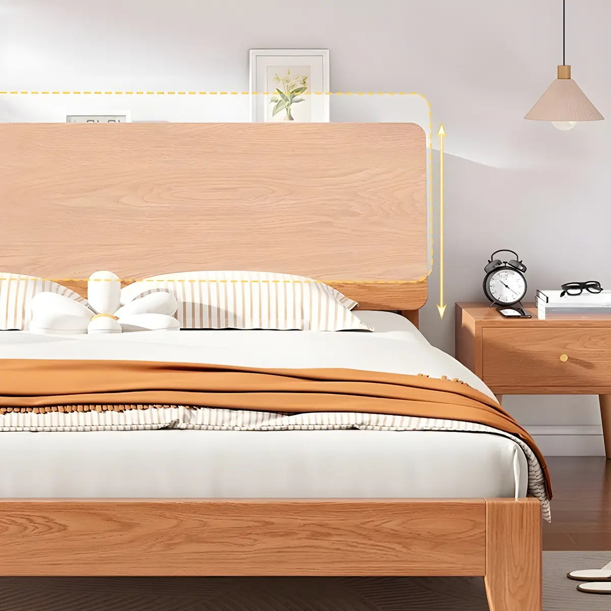 Natural Oak Queen Panel Shelves Bed with Headboard Image - 6