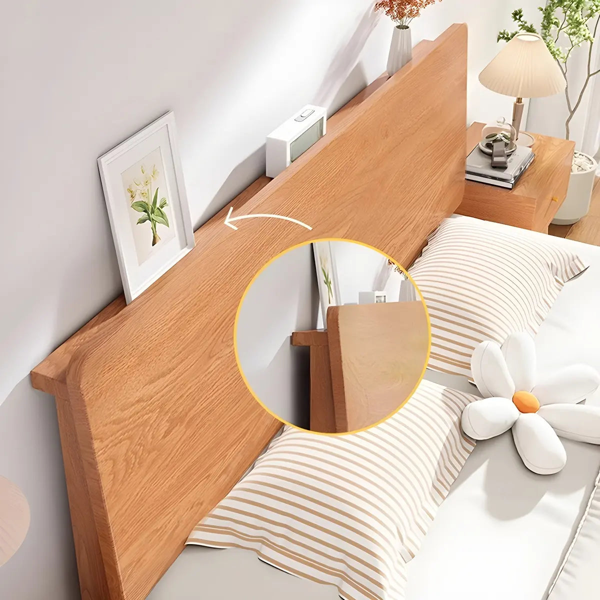 Natural Oak Queen Panel Shelves Bed with Headboard Image - 7