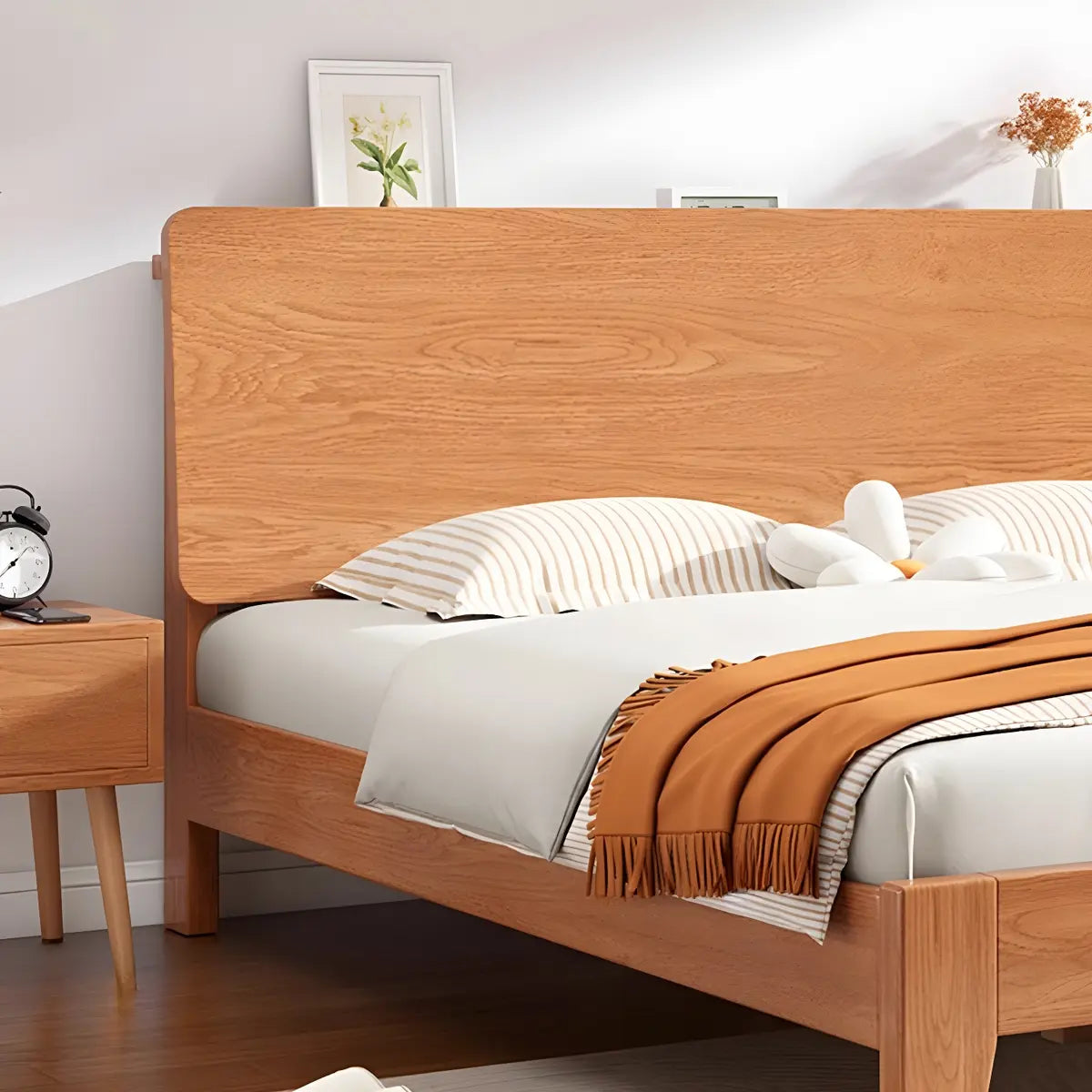 Natural Oak Queen Panel Shelves Bed with Headboard Image - 8