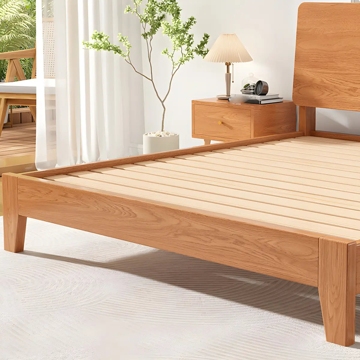 Natural Oak Queen Panel Shelves Bed with Headboard Image - 9