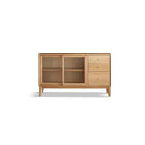 Natural Oak Sliding Door Open Storage Sideboard with Drawers Image - 13