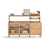 Natural Oak Sliding Door Open Storage Sideboard with Drawers Image - 25