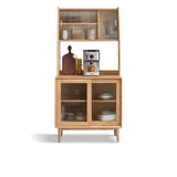 Natural Oak Sliding Door Open Storage Sideboard with Drawers Image - 4