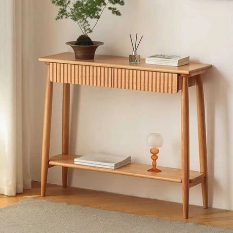 Natural Oak Storage Console Table with Shelf and Drawers Image - 1