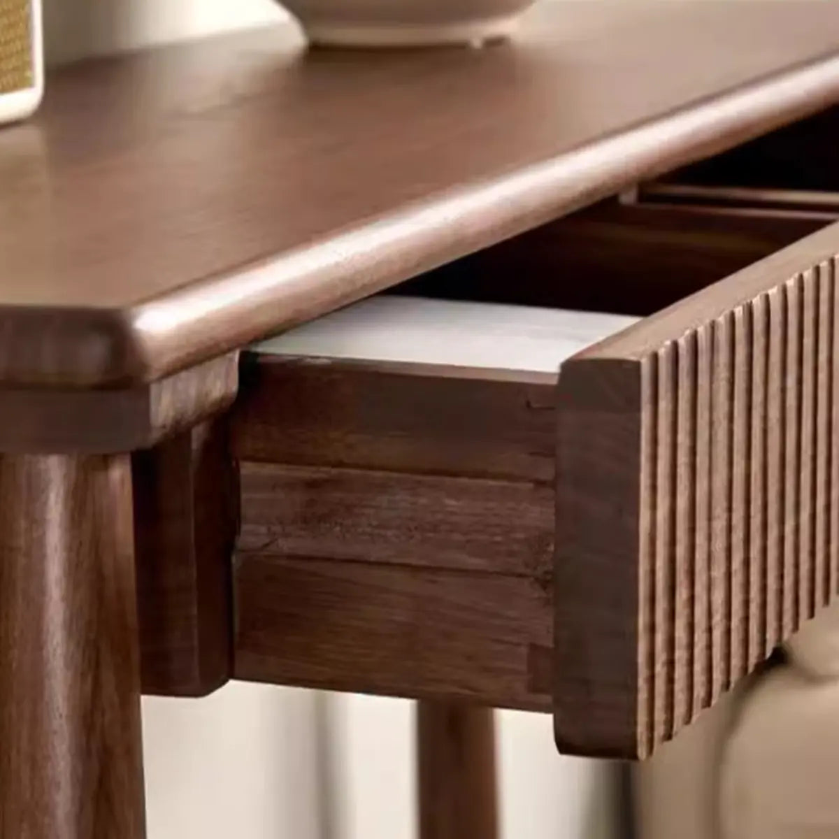 Natural Oak Storage Console Table with Shelf and Drawers Image - 12