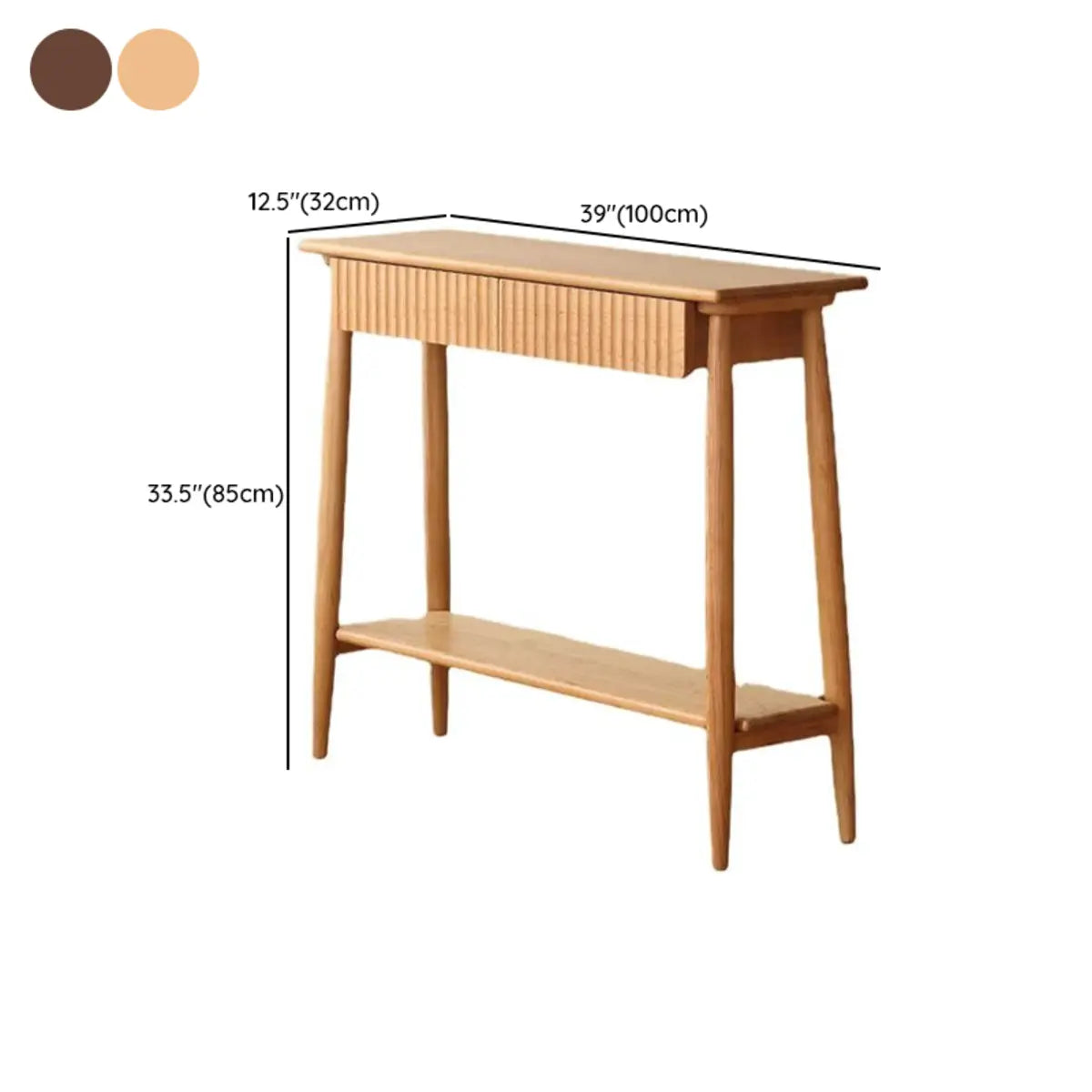 Natural Oak Storage Console Table with Shelf and Drawers Image - 14