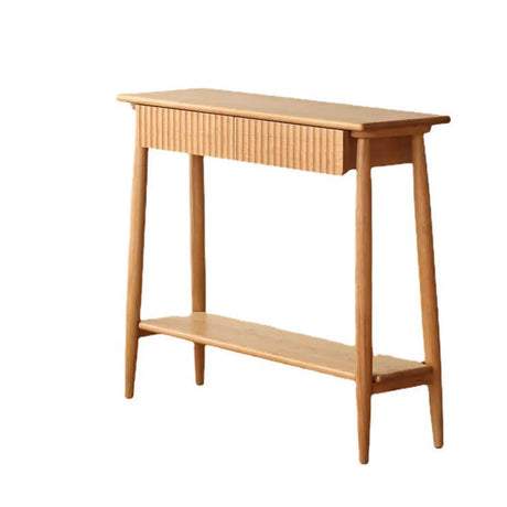 Natural Oak Storage Console Table with Shelf and Drawers Image - 2