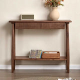 Natural Oak Storage Console Table with Shelf and Drawers Image - 3