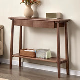 Natural Oak Storage Console Table with Shelf and Drawers Image - 4