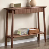 Natural Oak Storage Console Table with Shelf and Drawers Image - 5