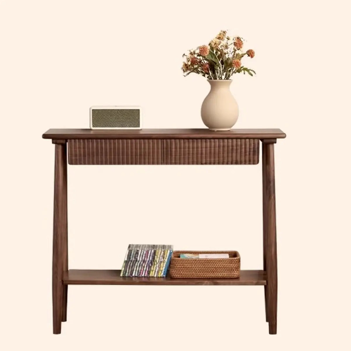 Natural Oak Storage Console Table with Shelf and Drawers Image - 6