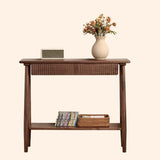Natural Oak Storage Console Table with Shelf and Drawers Image - 6
