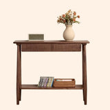Natural Oak Storage Console Table with Shelf and Drawers Image - 6