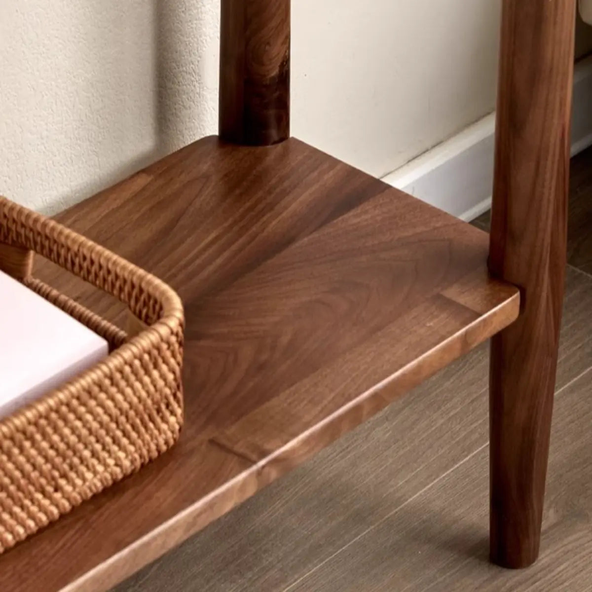 Natural Oak Storage Console Table with Shelf and Drawers Image - 9