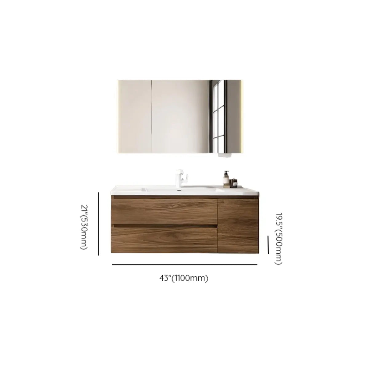 Natural Oak Wood Drawers Floating Bathroom Vanity with Sink Image - 36