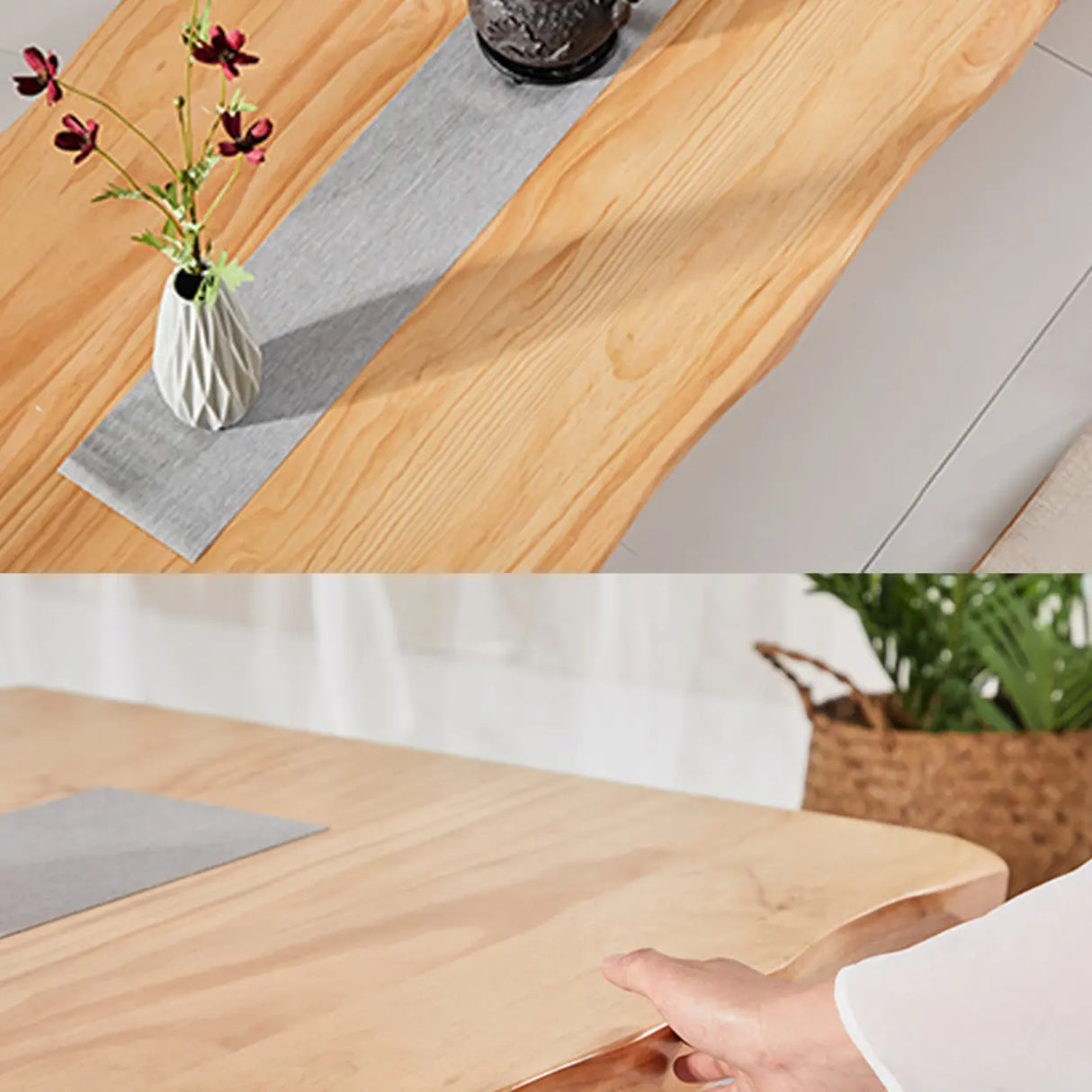 Natural Pine Rectangle Double Pedestal Single Table Image - 6