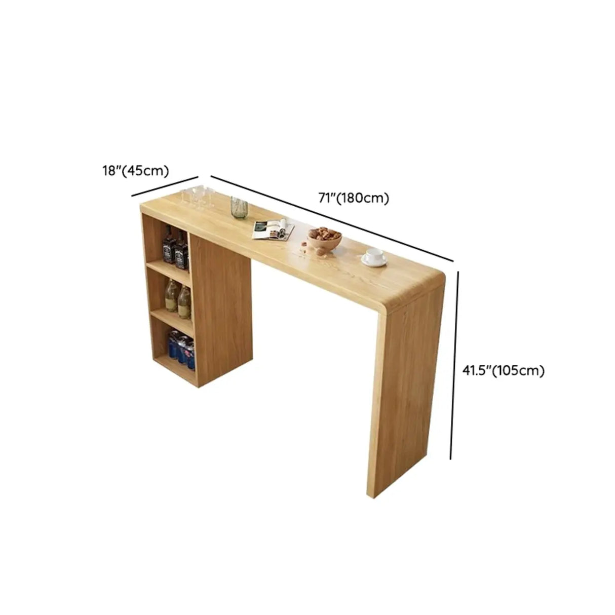 Natural Pine Wood Double Pedestal Storage Bar Table Image - 12