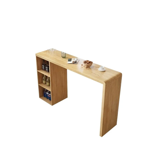 Natural Pine Wood Double Pedestal Storage Bar Table Image - 2