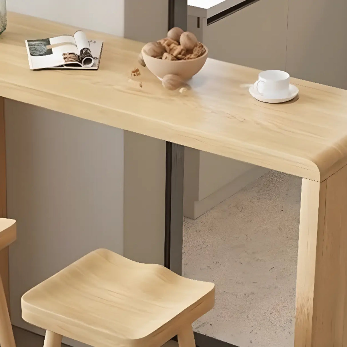 Natural Pine Wood Double Pedestal Storage Bar Table Image - 4