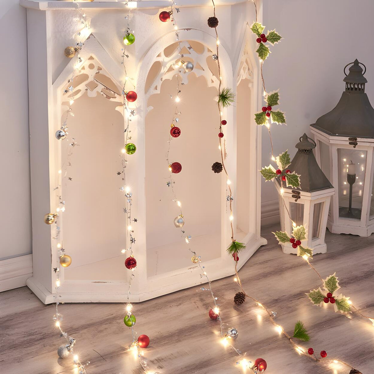 Natural Pinecone Brown String Lights with Berries Image - 3