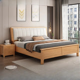 Natural Queen Panel Wood Bed with Upholstered Headboard Image - 1